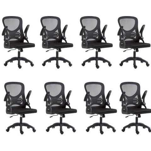 Kit com 8 Cadeira Escritório Diretor Office Columbus com Tela Mesh Preto Rivatti