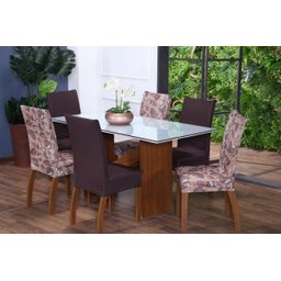 Kit Capa de Cadeira 6 Peças Sala de Jantar Protege o Estofado Renova o Visual Malha Gel Mista 5 Folh - 1