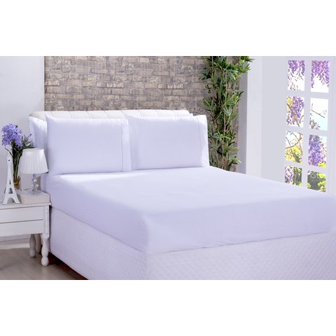Jogo De Cama Lençol Ponto Palito Micropercal King 03 Peças Branco