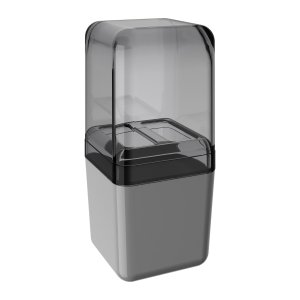 Porta Escova de Dentes com Tampa Coza Cube Cinza Frio e Fumê
