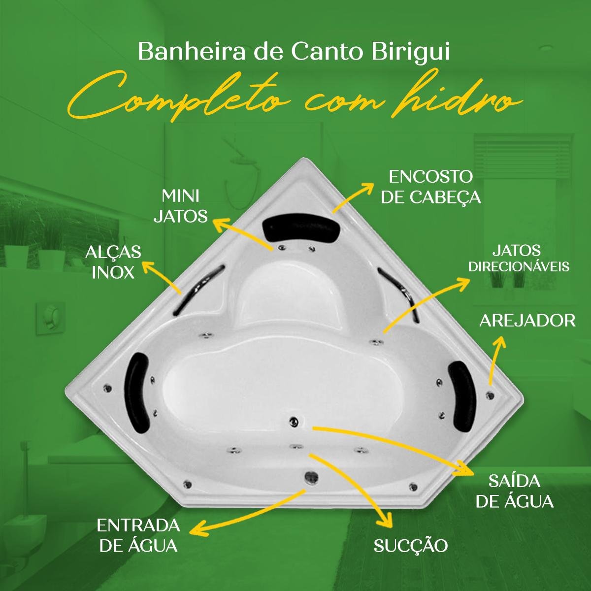 Banheira de Canto Birigui Completa com Hidro em Acrílico - 4