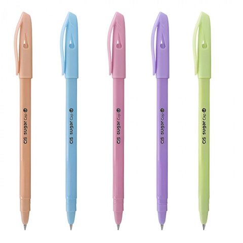 Kit Canetas-esferográficas Sugar Cap 1.0mm - Escrita Fina - 5 Cores Tom Pastel