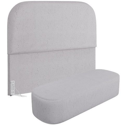 Cabeceira Cama Box Casal 160cm Lanna com Puff Recamier Doha W01 Linho Cinza - Lyam Decor