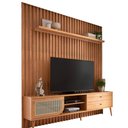 Ver imagem 2 de Kit Rack + Painel com Fita Led Ripado para Tv 228cm com 01 Porta com Tela Palhinha 100% Mdf Tb323f D