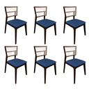 Ver imagem 1 de Kit 6 Cadeiras de Jantar Madeira Maciça Castanho Manuela Assento Veludo Azul Tela Premium