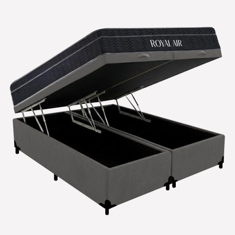 Cama Box com Baú Queen Royal Air Pillow Top Molas Ensacadas Cinza Royal