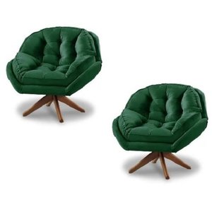 Kit 2 Poltrona Decorativa Califórnia Giratória Suede Verde - Fm