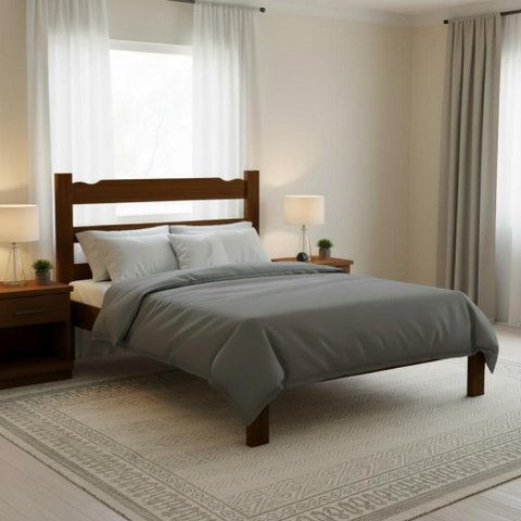 Cama Queen com Colchão em Madeira Maciça Esmeralda Castanho