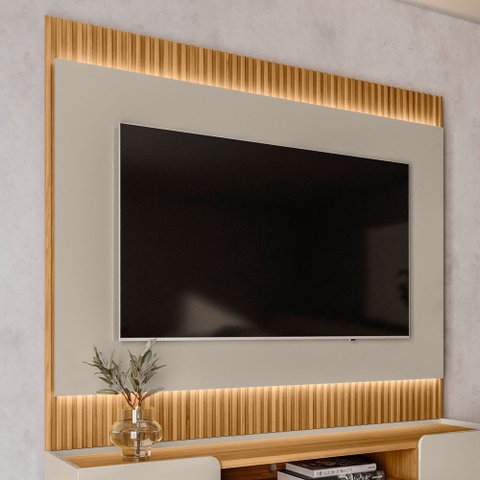 Painel Decorativo Singapura Mdp/mdf Tv até 70 Polegadas Ripado 1.8 Tauari/off White G77 - Gran Belo