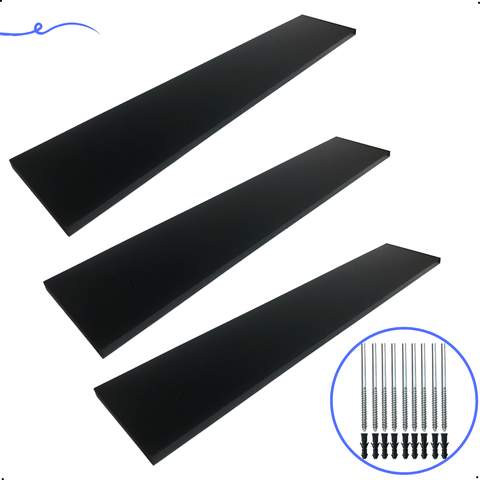 Kit 3 Prateleira Preta 80X15 + Suporte Flutuante Mdf  Organizadora Decoração Cozinha Banheiro Sala