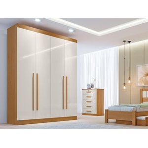 Guarda Roupa Casal 4 Portas e 3 Gavetas da Vinci Plus – Cinamomo/off White