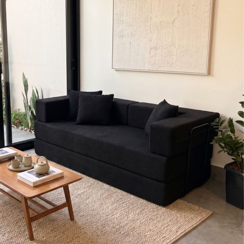 Sofá Loft na Caixa a Vácuo Moderno 2 Lugares 160cm Compacto Bouclê Preto - Vimont Moveis