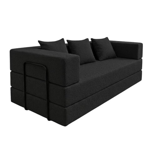 Sofá Loft na Caixa a Vácuo Moderno 2 Lugares 160cm Compacto Bouclê Preto - Vimont Moveis
