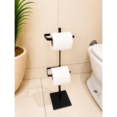 Suporte de Papel Higiênico Preto Premium de Chão Turim Barra Chata Reforçado para Banheiros