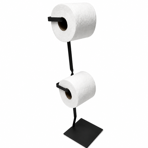 Suporte de Papel Higiênico Preto Premium de Chão Turim Barra Chata Reforçado para Banheiros