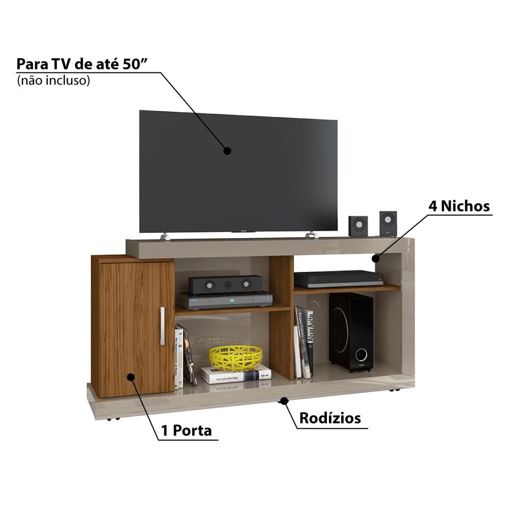 Rack Miguel com 1 Porta e 4 Nichos - Natural/Fendi | MadeiraMadeira