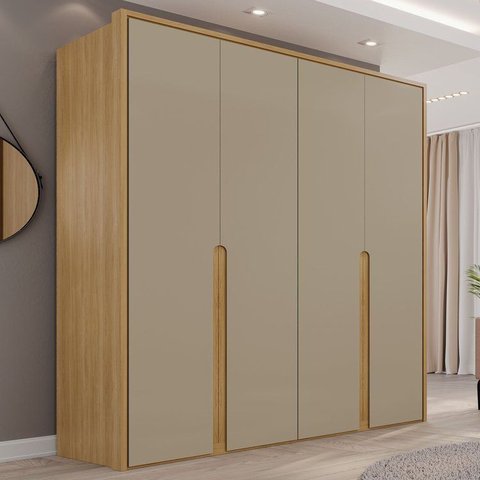 Guarda-Roupa 4 Portas 3 Gavetas 100% MDF Lizz Bege/Hannover/Fendi