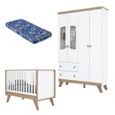 Ver imagem 2 de Berço Americano e Guarda Roupa Infantil Confete Branco Brilho Jequitibá Hp com Colchão Ortobom - Hen