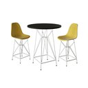 Ver imagem 1 de Jogo Mesa Bistrô Eames Preta 60Cm 2 Banquetas Amarela Base Ferro Branco - Cor: Preto