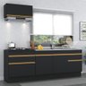 Armário de Cozinha Compacta 220cm com Rodapé Veneza Multimóveis V2109 Preto/Dourado - 3
