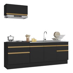 Armário de Cozinha Compacta 220cm com Rodapé Veneza Multimóveis V2109 Preto/Dourado - 2