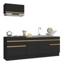 Ver imagem 1 de Armário de Cozinha Compacta 220cm com Rodapé Veneza Multimóveis V2109 Preto/Dourado