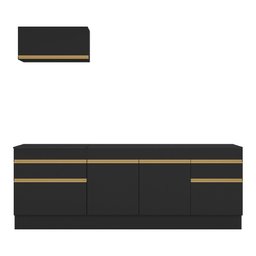 Armário de Cozinha Compacta 220cm com Rodapé Veneza Multimóveis V2109 Preto/Dourado - 7