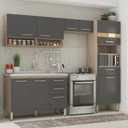 Kit Cozinha Compacta com Balcão para Pia + Armário Aéreo Avena/ Grafito - 1