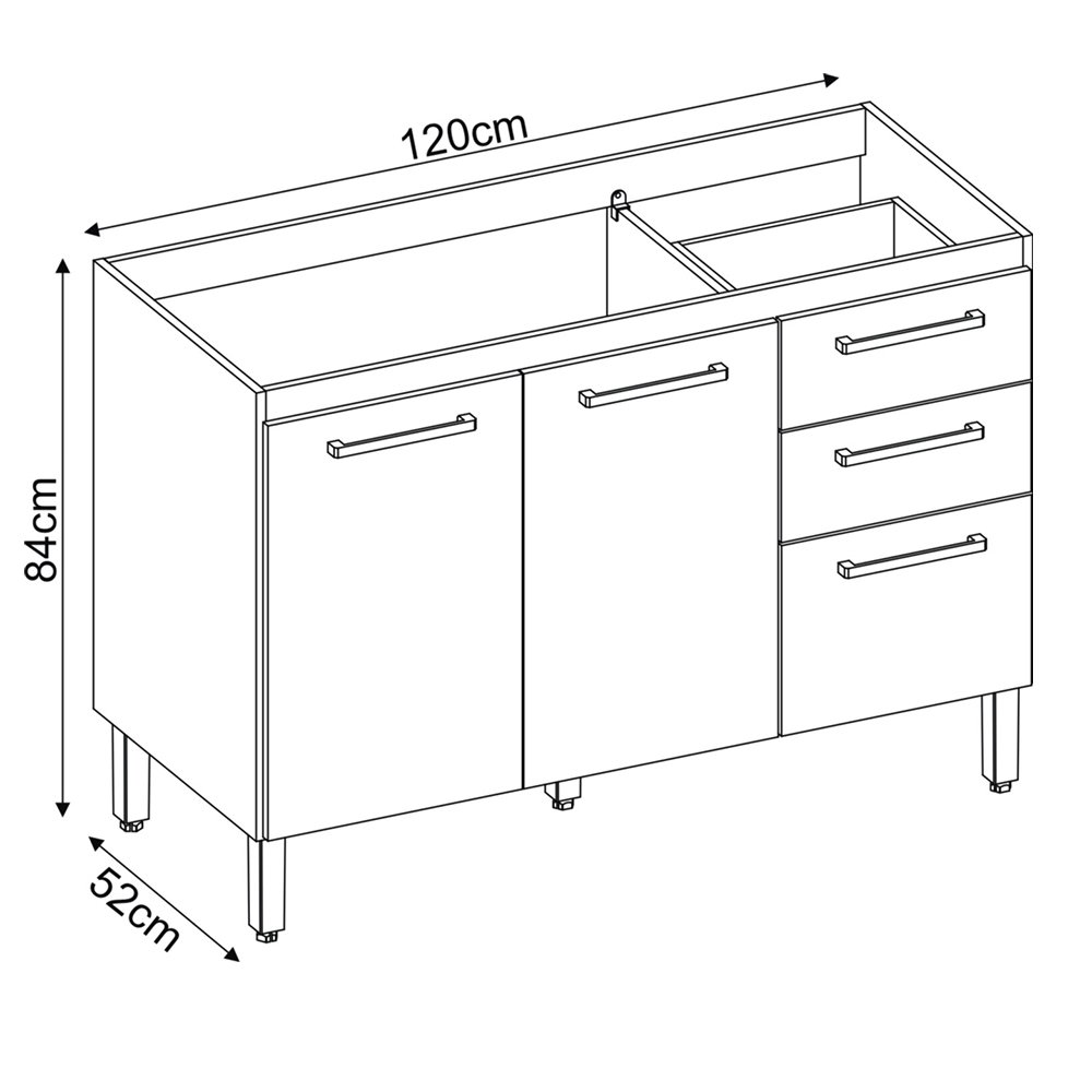 Kit Cozinha Compacta com Balcão para Pia + Armário Aéreo Avena/ Grafito - 3