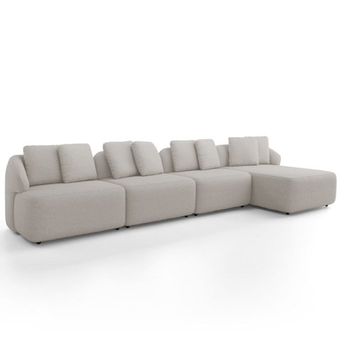 Sofá 5 Lugares com Chaise Direito Sala Living 388cm Arlo F04 Linho Cru Tc-14031 - Lyam Decor