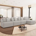 Ver imagem 3 de Sofá 5 Lugares com Chaise Direito Sala Living 388cm Arlo F04 Linho Cru Tc-14031 - Lyam Decor