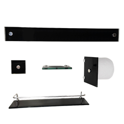 Kit Acessórios para Banheiro Vidro 5 Peças Preto Reto - 1