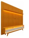 Ver imagem 1 de Conjunto Painel Ripado Tv até 75 e Rack Pés Madeira Duque Cor:madeira