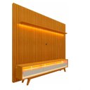 Ver imagem 1 de Conjunto Painel Ripado Tv até 75 e Rack Pés Madeira Duque Cor:madeira