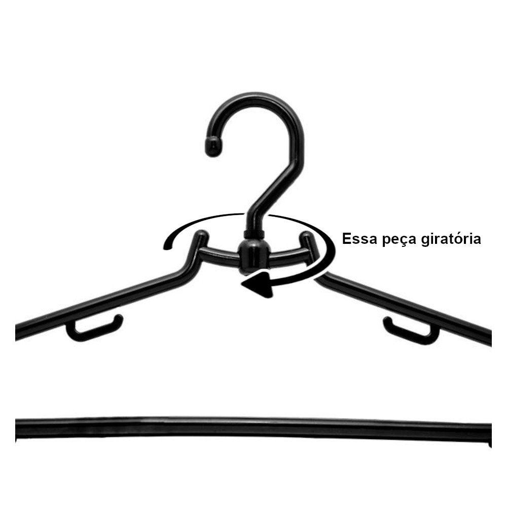 Kit 50 Cabides Reforçados Para Roupas Pesadas Cabide Giratório Preto Para Vestidos Ternos e Exposito - 3