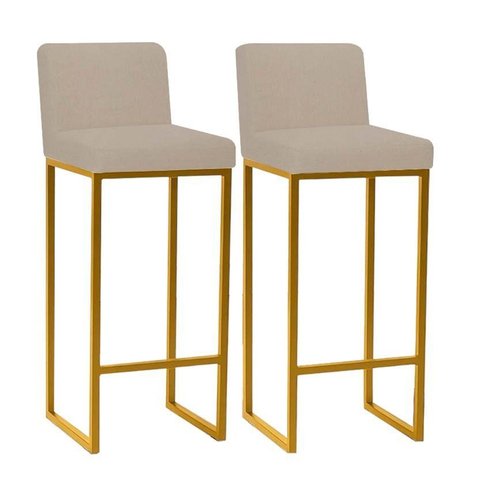 Kit 2 Banquetas Altas para Balcão com Encosto - Balcão – Cozinha - Bege
