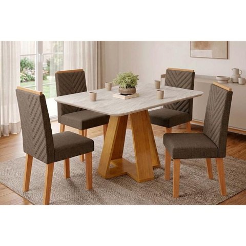 Mesa Cozinha Celeste 120 + 4 Cad Nara Cedro DJ Móveis