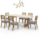 Ver imagem 2 de Mesa de Jantar Liz 180x90cm Vidro 40mm Cinamomo Off White com Kit 6 Cadeiras Linho Prata - Valdemó