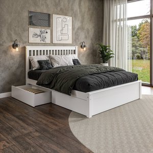 Conjunto Cama King com Dois Gavetões em Madeira Maciça Branco