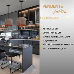 Luminária de Teto Pendente Cozinha Sala Cozinha Quarto Lustre em Corda Sisal Chocolate Rústico - 2