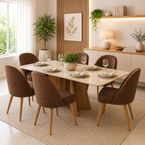 Kit 6 Cadeiras de Jantar Lua Sala Cozinha Moderna - Unitalle Estofados:Marrom