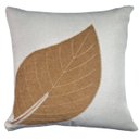 Ver imagem 1 de Capa Almofada Linho Bordada Folha Bege 50x50cm