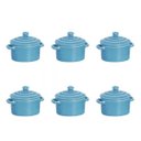 Ver imagem 1 de Kit 6 Mini Caçarolas Cerâmica Panelinha c/ Tampa Azul 250ml