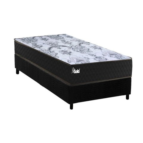 Cama Box Solteiro: Colchão Molas Ensacadas Paropas Life Gold + Base Crc Suede Black (88x188)
