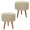 Ver imagem 1 de Kit 2 Puff Puf Redondo Pes Palito 44x40cm Suede Bege MPassos