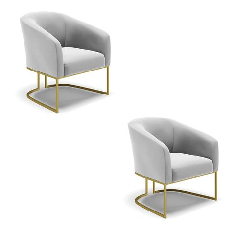 Cadeira Sala de Jantar Base Industrial Dourado Kit 2 Stella Suede D03 - D’Rossi