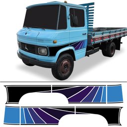 Kit Adesivo Faixa Lateral Caminhão Mercedes Benz Mb 608 Azul Teu Adesivo - 1