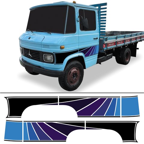 Kit Adesivo Faixa Lateral Caminhão Mercedes Benz Mb 608 Azul Teu Adesivo