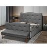 Kit Cabeceira + Peseira +puff Pé De Cama De Casal Queen Size 160 Cm Estofado Beatriz Suede Cinza - 1