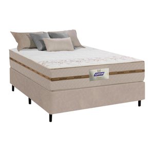 Cama Box Casal Colchão Molas Flora Bege 138x188x58cm